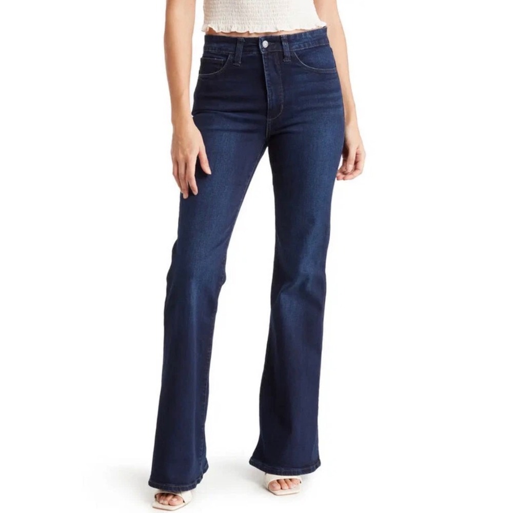 Joes Jeans High Rise Flare Veles Dark Wash Raw Hem Size 29 Classic Western Boho